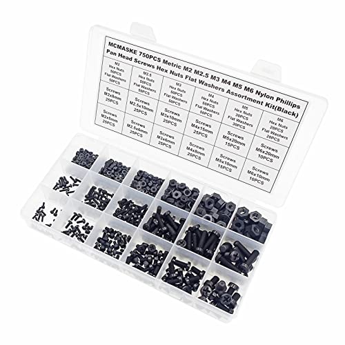 750PCS M2-M6 Black Nylon Phillips Pan Head Screws Nuts Washers Kit - size: M2, M2.5, M3, M4, M5, M6