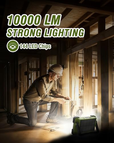 120W Solar Rechargeable 144 LED Work Light, 10000LM Flood Light - color: Army Green