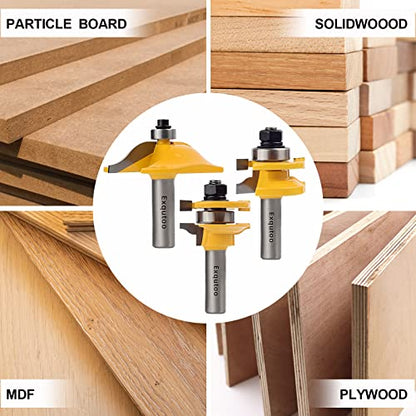 Exqutoo 3PCS 1/2" Shank Router Bit Set - style: 3Pcs 1/2" Shank (Tenon Joint Cutter Diameter: 1-5/8")