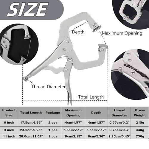 4Pcs C Clamp Locking, 2Pcs 6 inch, 9 inch, 11 inch Heavy Duty Welding Clamps Pliers Set Vise Grip Clamps with Swivel Pad for Electrician Maintenance, Wood Working, Welding Craftsmen Home Workshop Farm - size: 4 pcs-(2 x 6"+9"+11")