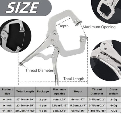 4Pcs C Clamp Locking, 2Pcs 6 inch, 9 inch, 11 inch Heavy Duty Welding Clamps Pliers Set Vise Grip Clamps with Swivel Pad for Electrician Maintenance, Wood Working, Welding Craftsmen Home Workshop Farm - size: 4 pcs-(2 x 6"+9"+11")