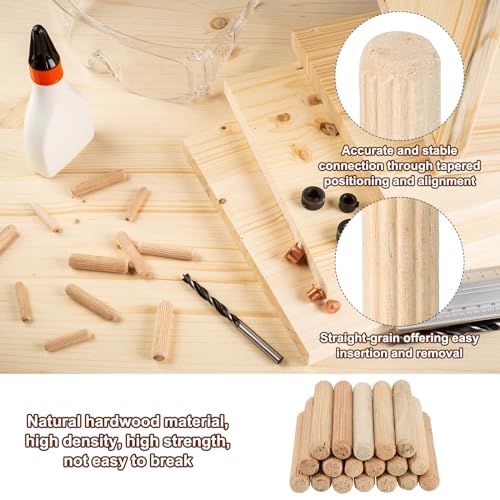 PATIKIL 3/8" x 3-5/32"(10 x 80mm) Wood Dowel Pins, 60 Pack Fluted Wooden Dowel Pin Straight Groove Rods for Furniture Door Art Crafts Projects - size: 3/8" x 3-5/32"