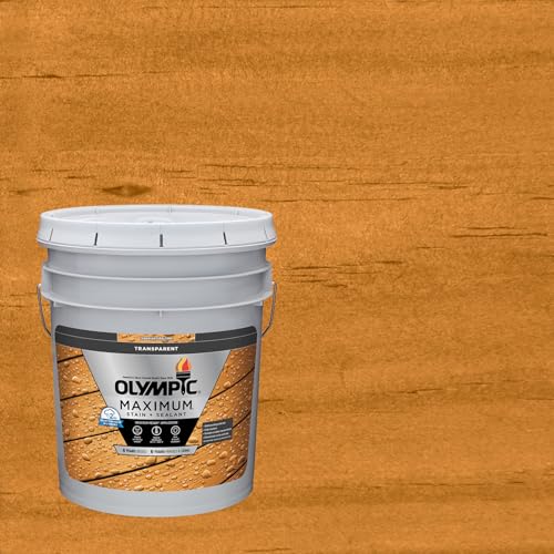 Olympic Maximum 5 gal Cedar Transparent Exterior Wood Stain & Sealer in One - color: Cedar, size: 5 Gallon, style: Transparent