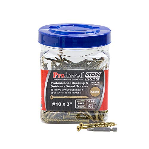 Professional Decking & Outdoors Wood Screws, Bronze SKT® Coating - 1500 Hour Salt Spray, #10 X 3, 6 Lobe 25 Drive (210pcs with 1 Bit in Jar) Model Number: V56102 - size: #10 X 3", style: Bronze SKT Coating