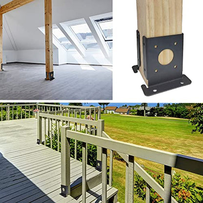 8Pcs Adjustable 4x4 Fence Post Anchor Base Brackets Floor Flange Heavy Duty Solid Pergola Post Base Brackets kit for Deck Handrail Railing Mailbox