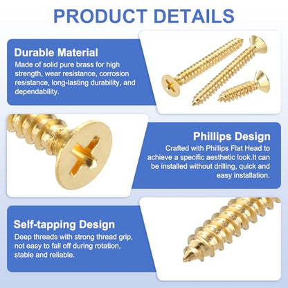 MECCANIXITY 36 Pcs Brass Screws, M3.5 x 16mm Solid Phillips Flat Head Self-Tapping Wood Screw Fasteners for Woodworking Furniture Repair Photo Frame Drywall Home Appliances - size: M3.5 x 16mm