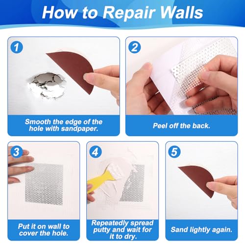 Drywall Repair Kit, Drywall Patch Repair Kit with 8.8OZ White Wall Repair Putty, Scraper Sandpapers Gloves for Heavy Duty Plaster Wall Repair, Easy to Fill Holes in Home Wall & Quick Repair Crack - color: 8.8OZ White Wall Repair Putty Patch Kit