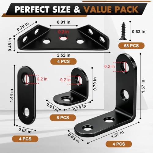 20 Pack L Bracket Corner Brace Kit, 4 Sizes Stainless Steel Corner Bracket