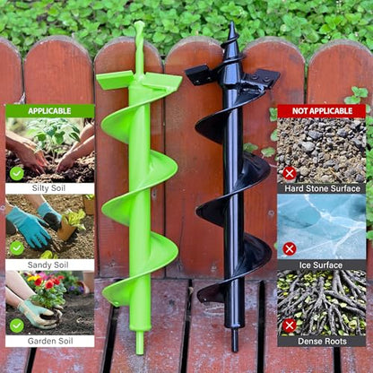 MAZING 16" x 4" Upgraded Spiral Auger Drill Bit for Planting, 2Pc Heavy Duty Garden Auger Bit, Bulb Planter Tool for Post Hole Digger Plant Flower Bedding Digging - size: 2 PCS