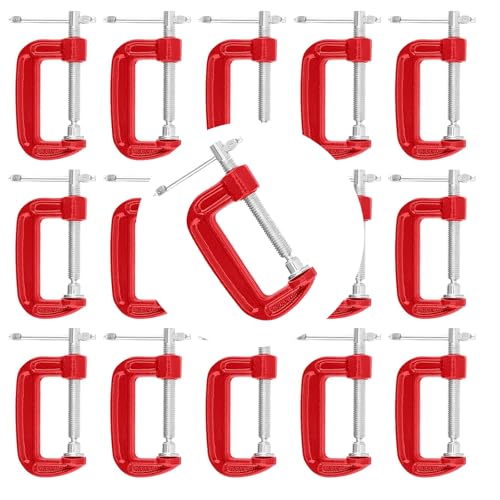 15 PCS 2 In Red C Clamps Set, Malleable Iron G Clamp with Sliding T Handle