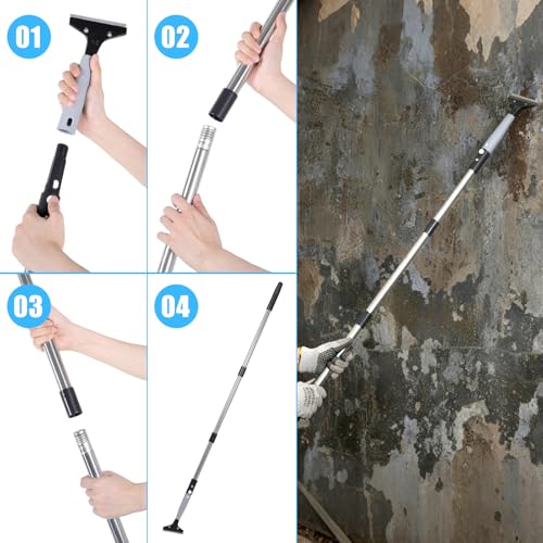 Tallew 12 Pcs Floor Scraper Tool Set 52" Long Handle Metal Razor, Classic - color: Classic