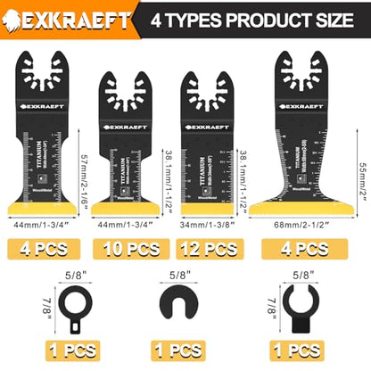 EXKRAEFT 30 PCS Multitool Blades, Titanium Oscillating Saw Blades for Metal