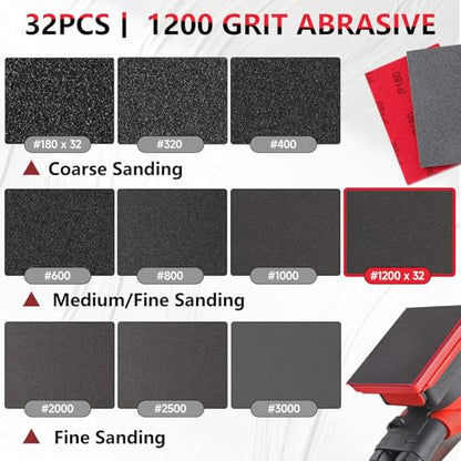 32 PCS 1200 Grit Sanding Sponge, Soft and Flexible Sandpaper Block - style: 32Pcs 1200Grit