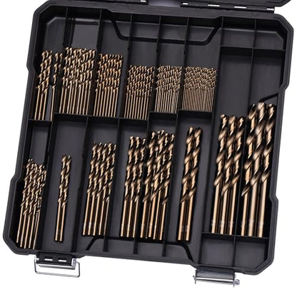 Cobalt Drill Bit Set for Hardened Metal and Stainless Steel, 111Pcs M35 High Speed Steel Twist Jobber Metal Drill Bits 1/16"-3/8", with Plastic Index Storage Case - size: 1/16-3/8 in (111 pcs)