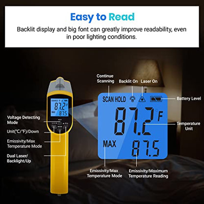 Etekcity Dual Laser Infrared Thermometer Temperature Gun, -58°F ~1022°F - color: Yellow 2 Laser, style: Advanced
