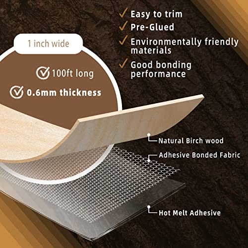 GSCIT Club Birch Edge Banding, 1 inch x 100ft roll of Veneer Edge Banding Preglued Flexible, Real Wood Tape Banding - color: Birch, size: 1"x 100ft