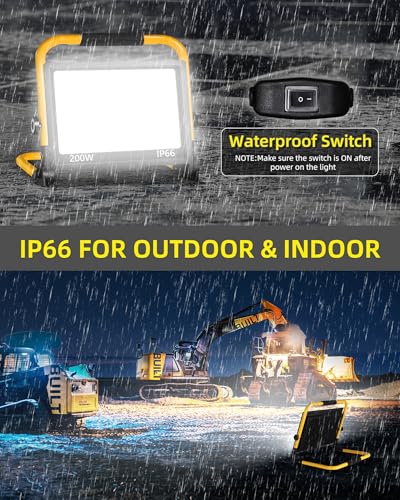 24000LM Work Light with 16FT Cord & Switch, IP66 for Construction Job Site - size: 200W-1P