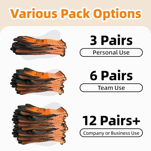 Schwer 3/6/12 Pairs Safety Work Gloves, MicroDot Abrasion & Grip, LT5619, L - size: Large