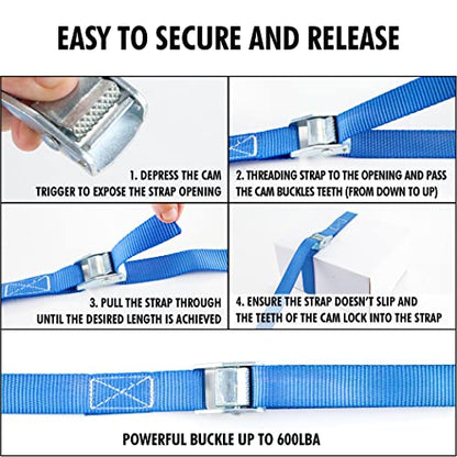Cartman 1" x 12 ft Lashing Straps, 6 Pack, 600 lb Break Strength, Blue - color: Blue, size: 6 PK