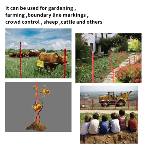 50PCS 48" Plastic Step-in Electric Fence Posts with Clips, Red - color: Red-50PCS