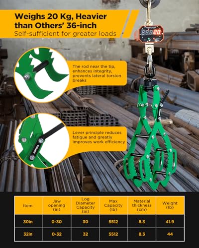 32 Inch Log Lifting Tongs, Log Grapple Hook with Handle for Tractor - size: 4 Claws - 32‘’