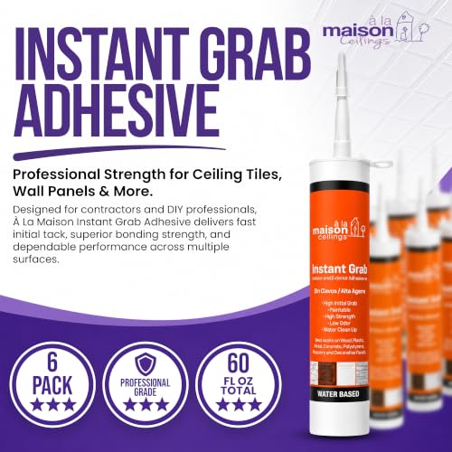 À LA MAISON CEILINGS Instant Grab White Adhesive - Ceiling Tile Wall Panel & Crown Molding Adhesive - High-Strength Water-Resistant Glue for Indoor/Outdoor Use - Easy-Apply Quick-Bond Formula (6-Pack) - size: Pack of 6