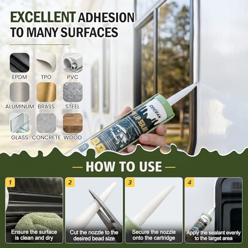 Non-Leveling RV Roof Sealant, Lap Sealant for RV Roofs, Windows, Skylight, Non-Sag RV Roof Sealant, Waterproof White RV Sealant, RV Caulking Sealant for Vertical Surface Leak Repair - color: White