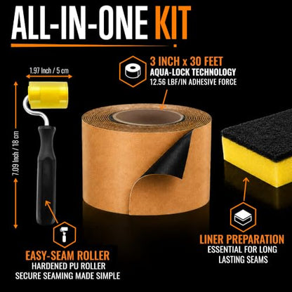 EPDM Seam Tape, Double Sided Butyl Rubber Roofing Adhesive, 30 ft x 3 in