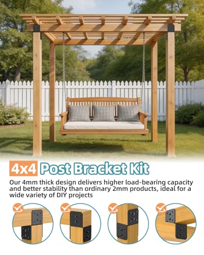 4x4 Post Bracket Kit for Wood Posts, Pergola, Decks, Porches, Beams - color: Black