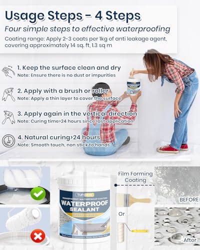 Transparent Waterproof Coating, TUFINEIN 35 Oz Invisible Waterproof Agent Indoor & Outdoor Sealant Water-Based Clear Sealant Roofs, Walls, Garden, Terraces - size: 35 Oz