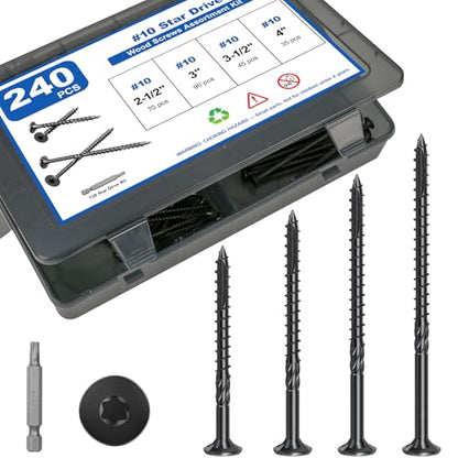 #10 Wood Screws Assortment Kit, 240Pcs 4Sizes Screws Set Assorted Screws - size: #10(4Sizes)-240pcs
