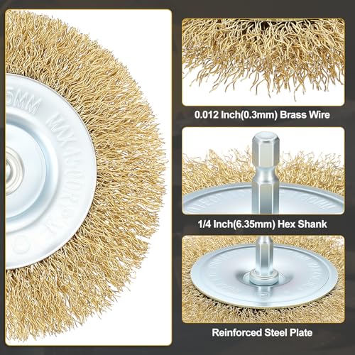 DTGN 3 Pcs 4 Inch Wire Wheel Brush for Drill, 1/4 Inch Hex Shank - size: 4 inch