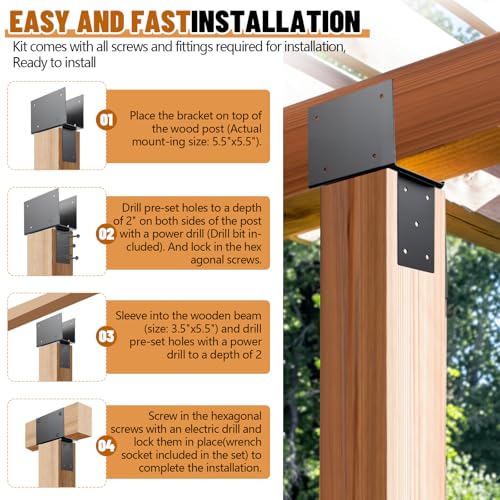Zonon 4pcs 6"x6" (Actual 5.5"x5.5") Post Cap Tie Bracket Stainless Steel Beam Support Bracket for Pergola, Gazebos, Patio Decks, Porches, Etc, Dark Gray - size: 6"x6", Actual 5.5"x5.5"