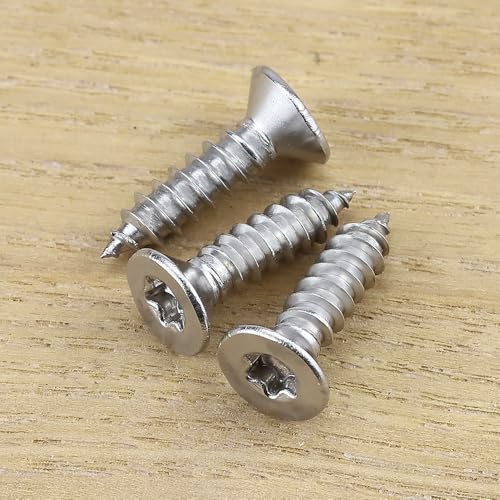#6 x 1/4" Flat Head Torx Drive Self Tapping Screws for Wood and Sheet Metal, 304 Stainless Steel 18-8, Corrosion Resistant Countersunk Star Drive Head Screws, Pack of 100 - size: #6 x 1/4"