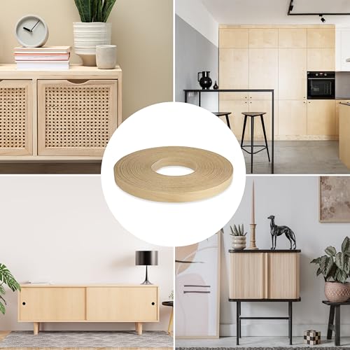Birch Veneer Edge Banding 3/4 inch x 50 ft Pre Glued Wood Adhesive Edging Trim Tape Iron On Flexible Strips Roll Furniture Laminate Glue Plywood Sheets Strips Sheet Band Formica Glue Bendable - size: 3/4 in x 50 ft