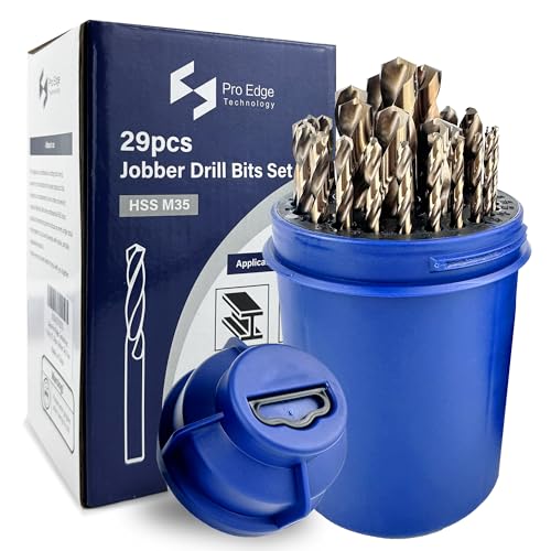 29pcs Cobalt Drill Bits Set M35 HSS Jobber Drill Bits Set 1/16"-1/2" - color: Bronze, size: 1/16"-1/2"