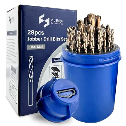 29pcs Cobalt Drill Bits Set M35 HSS Jobber Drill Bits Set 1/16"-1/2" - color: Bronze, size: 1/16"-1/2"