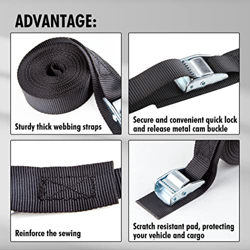 Cartman 1" x 15 ft Cam Buckle Straps, 8 Pack, 600 lb Break Strength, Black - color: Black, size: 8 PK
