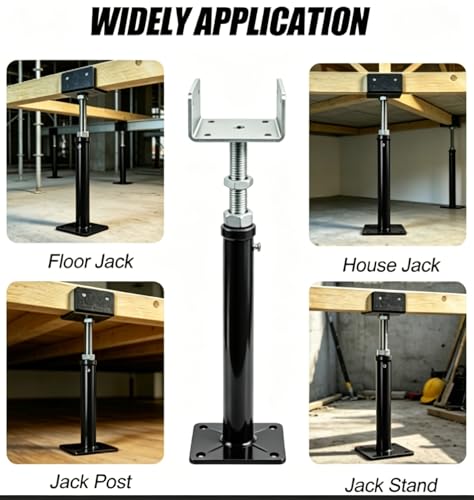 3.5"x3.5" U-Shaped House Jacks, Screw Jack Post for 4x2 4x4 4x6 Joists - color: Black, size: 16.5"-25.5"(4 Pack)