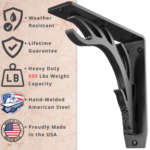 Starby Elk Lodge Antler Heavy Duty Steel Fireplace Mantel Brackets, Floating Shelf, Countertop Support, Log Cabin - Hand Welded (2 Pack) (8 x 8 x 2) - color: Elk Lodge, size: 8" x 8" x 2"