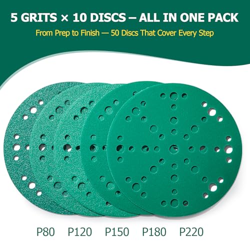 6" Assorted Grit Sanding Discs, 49-Hole Hook & Loop for Festool, 50 Pcs - style: Mixed Grit