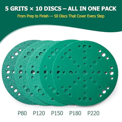 6" Assorted Grit Sanding Discs, 49-Hole Hook & Loop for Festool, 50 Pcs - style: Mixed Grit