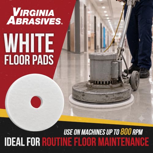 White Floor Maintenance Pads, High-Gloss Buffing & Polishing, 17" - 5 Pack - color: White, size: 17"