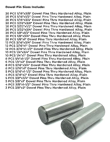 Plain Finish Hardened Alloy Dowel Pins Assortment - 293 PCS