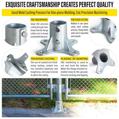 Post 2.5" (2 3/8" OD) Chain Link Fence Post Floor Flange Bracket, for Chain Link Fence Posts, Mailboxes, and Other Steel Round Post Galvanized Anchor Flange Bases (8 Pack) - size: 2.5"