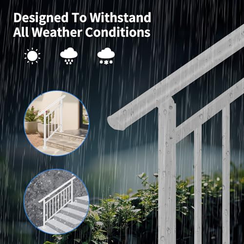 Upgrade White Adjustable 5 Steps Handrail, 65"x38" Stair Railing Kit - color: White, size: 5 Steps