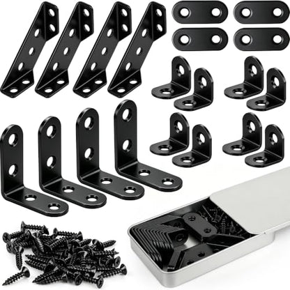 20 Pack L Bracket Corner Brace Kit, 4 Sizes Stainless Steel Corner Bracket