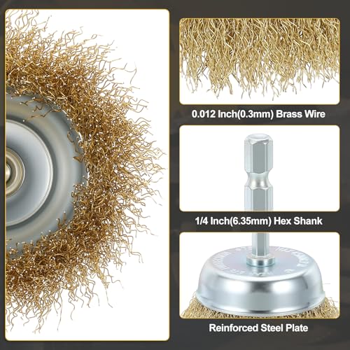 DTGN 10 Pcs 3 Inch Wire Cup Brush for Drill with 1/4 Inch Hex Shank