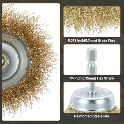 DTGN 10 Pcs 3 Inch Wire Cup Brush for Drill with 1/4 Inch Hex Shank