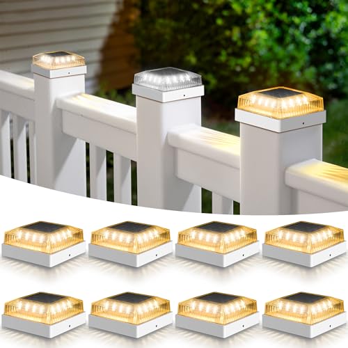 Solar Post Cap Lights for 4x4 Wood/Vinyl Fence Posts, 8-Pack - color: White, size: 8 Pack